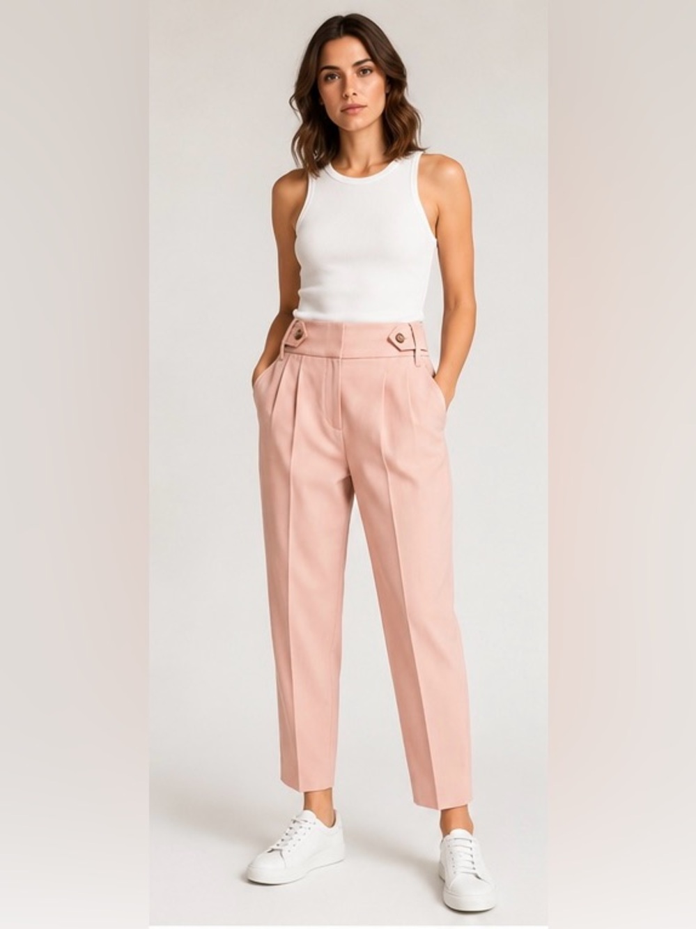 Reiss Pink High-Waisted Tailored Trousers Size 10
